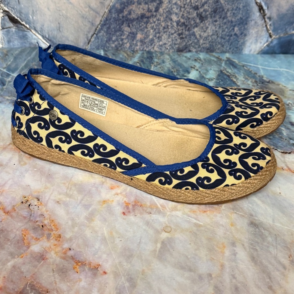 UGG Blue and Cream Patterned Espadrille Flats 8.5